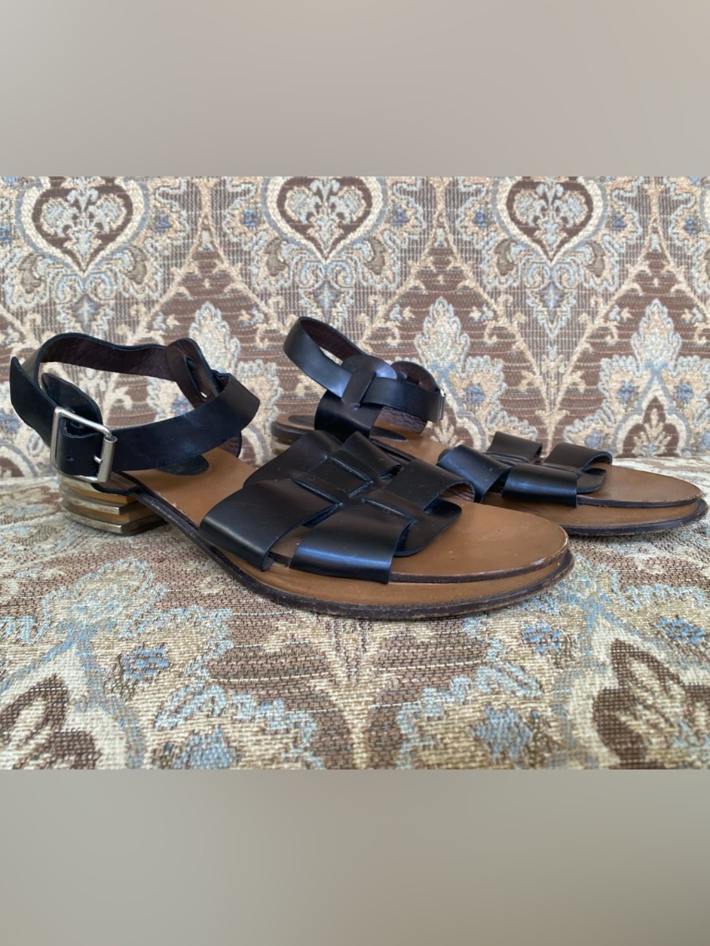 Marni Women’s Black Woven Leather Ankle-Strap Block Heel Sandals Sz 40 Preowned - Picture 9 of 15